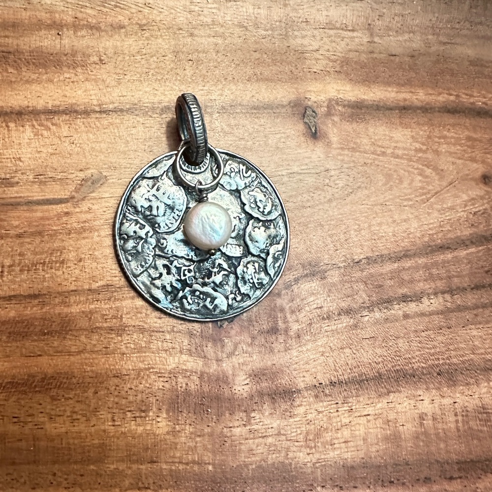 Silpada Oxidized Reversible Sterling Silver Coin Pearl Pendant
#S1955